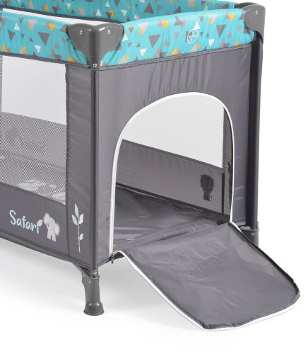 Moni Safari utazóágy 1 szintes, zippes kibújóval, állatmintás türkiz/kék