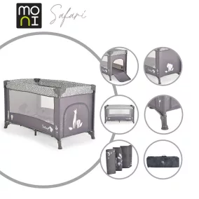   Moni Safari utazóágy 1 szintes, zippes kibújóval, állatmintás grafit