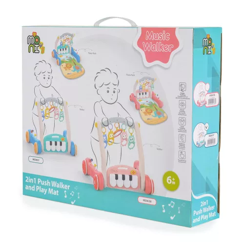 Moni Moni music walker 2in1 járássegítő+játszószőnyeg pink
