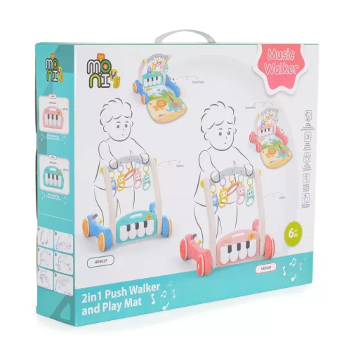MONI MUSIC WALKER 2in1 járássegítő+játszószőnyeg PINK