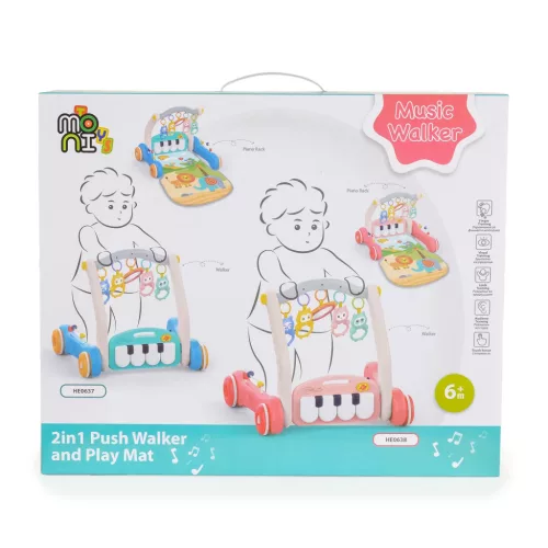 MONI MUSIC WALKER 2in1 járássegítő+játszószőnyeg PINK