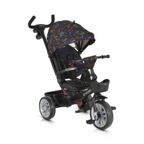   Moni Space tricikli szülőkaros, 360 fokban forgatható skék/narancs űrhajó minták