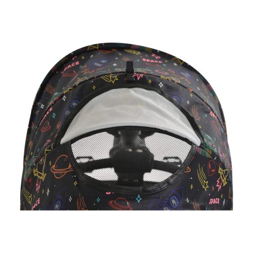 Moni Space tricikli szülőkaros, 360 fokban forgatható skék/narancs űrhajó minták