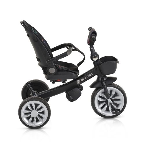 Moni Space tricikli szülőkaros, 360 fokban forgatható skék/narancs űrhajó minták