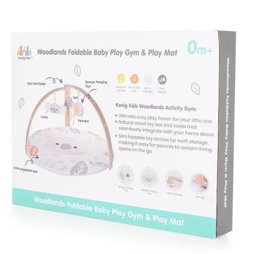 Moni Játszószőnyeg plüss, fa játékhíddal, összecsukható kerek bézs koala