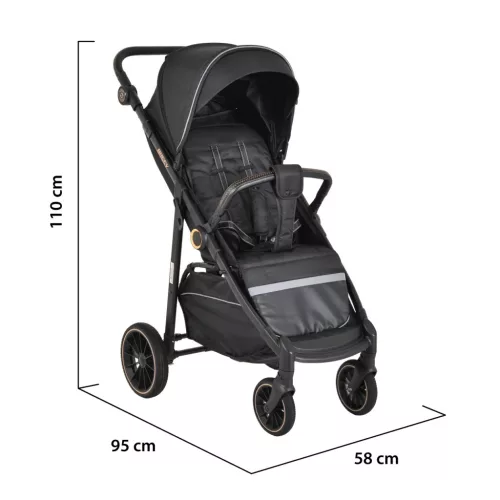 Moni BUGGY babakocsi lapracsukható, nagy kerekek, könnyű FEKETE