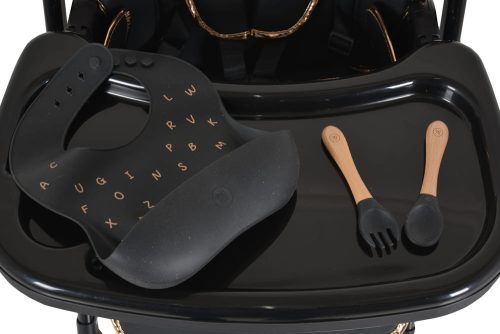 Moni Lindo multifunkciós etetőszék kiegészítőkkel (előke, kanál, villa) fekete