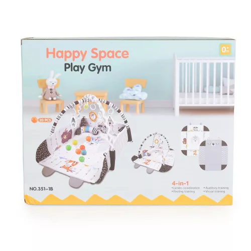 Moni Happy space rabit játszószőnyeg nyuszis állatos, szögletes, 20 db labdával textil, műa.fekete