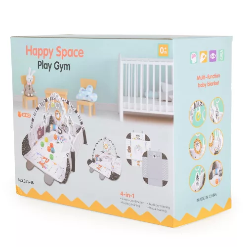 Moni Happy space rabit játszószőnyeg nyuszis állatos, szögletes, 20 db labdával textil, műa.fekete
