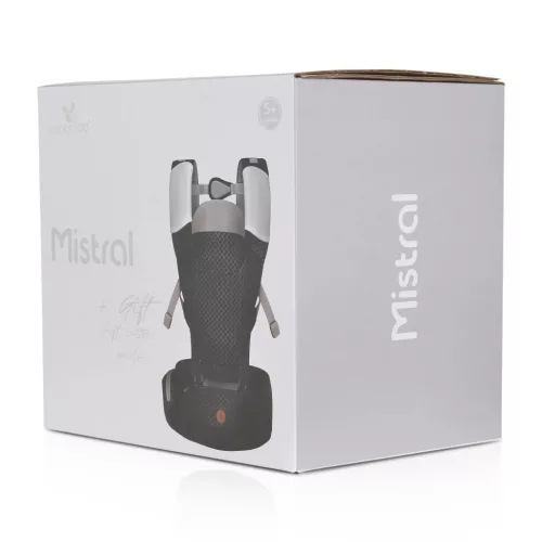 Moni MISTRAL bébi hordozó 3 poziciós, ergonomikus, hálós FEKETE
