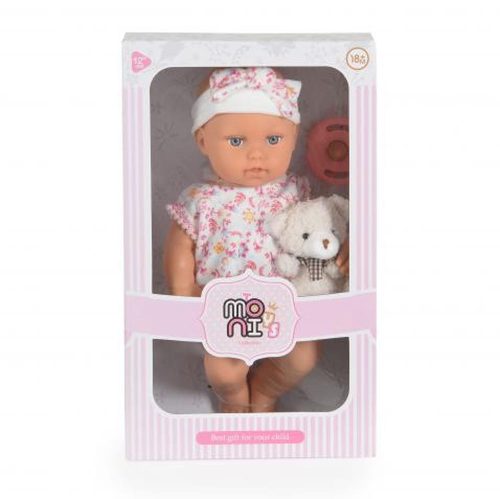 Moni Baba 30cm újszülött maciruhában kisnyuszival pink