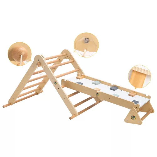 Moni Pikler 2in1 fa mászóka 3szög és mászórámpa montessori 132*60cm natur