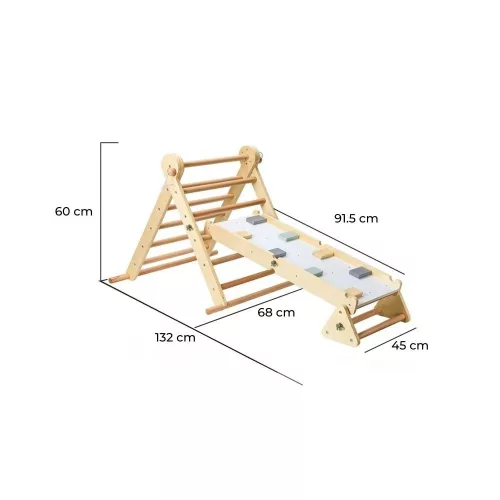 Moni PIKLER 2in1 fa MÁSZÓKA 3szög és mászórámpa Montessori 132*60cm NATUR