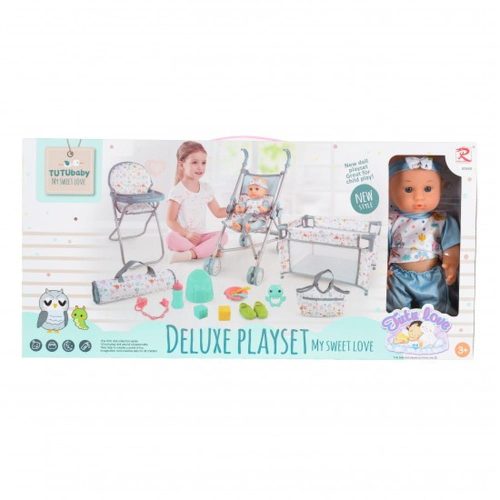 Moni Baba játékszett 36 cm fiú babával delux playset kék