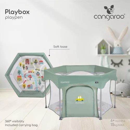 Moni PLAYBOX utazó járóka 6szögletű ZÖLD