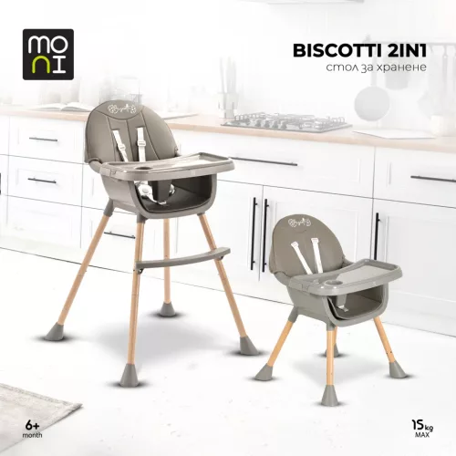Moni BISCOTTI etetőszék 2in1 SZÜRKE