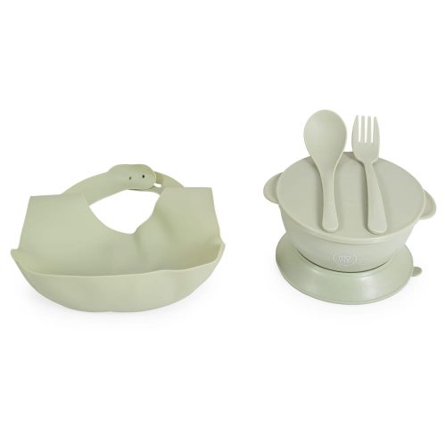 Moni Surprise etetőszék szilikon tányérral, előkével zöld