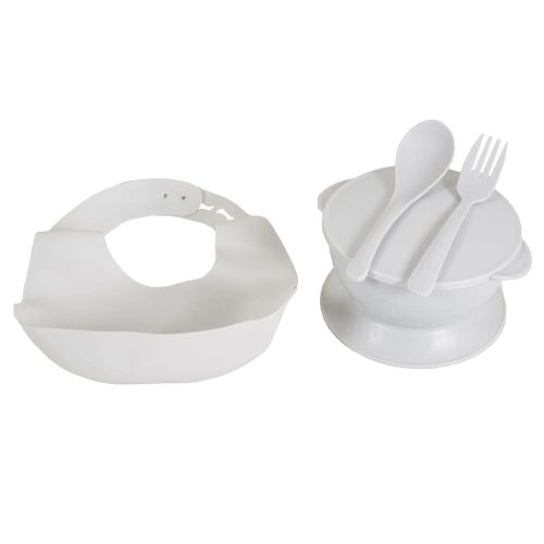 Moni Surprise etetőszék szilikon tányérral, előkével szürke