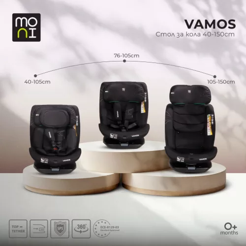 Moni VAMOS autós ülés 40-150 cm 360 forgatható FEKETE