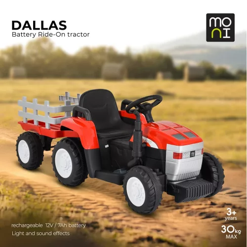 Moni Bo dallas elektromos traktor trélerrel 12v 140cm zöld