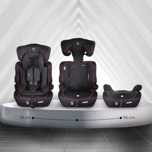 Moni FLEX autós ülés 76-150cm FEKETE/PIROS díszcsík