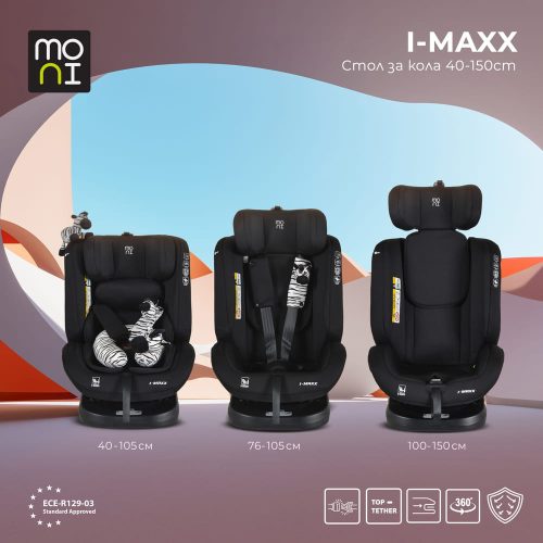 Moni I-maxx autós ülés, isofix, forgatható, 2 plüss+párna 40-150cm fekete