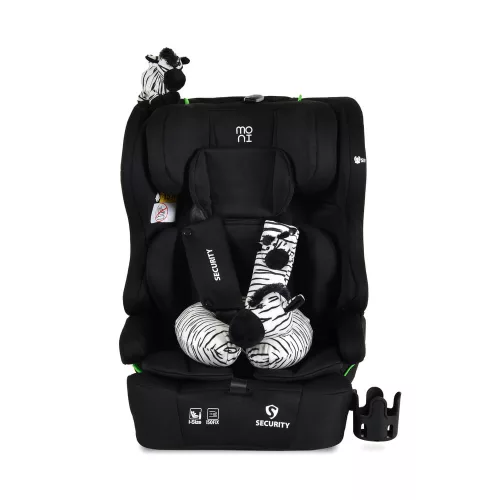 Moni Security autós ülés belső övvel, isofix, ajándék 2plüss+párna 76-150cm fekete