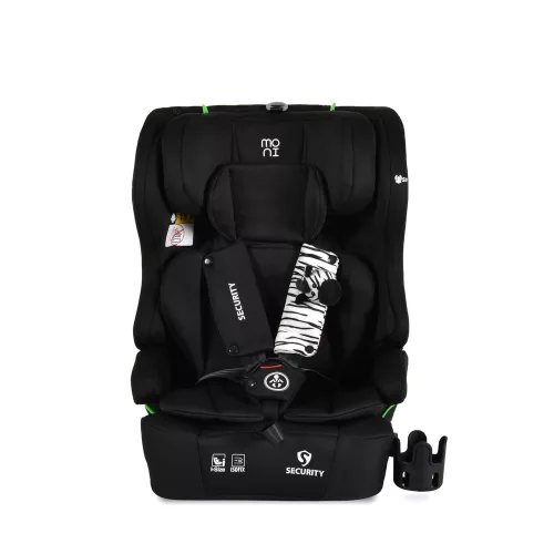 Moni Security autós ülés belső övvel, isofix, ajándék 2plüss+párna 76-150cm fekete