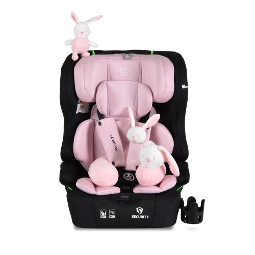 Moni Security autós ülés belső övvel, isofix, ajándék 2plüss+párna 76-150cm pink