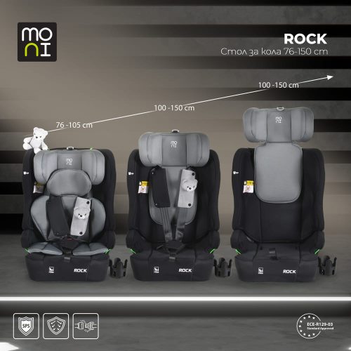 Moni Rock autós ülés 76-150cm, 2játékkal, pohártartó, belső öv, isofix nélkül szürke
