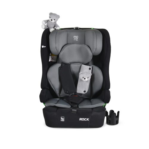 Moni Rock autós ülés 76-150cm, 2játékkal, pohártartó, belső öv, isofix nélkül szürke