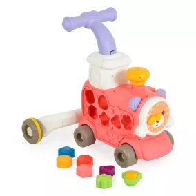   Moni HAPPY TRAIN járássegítő vonat kockákkal formabedobós PINK