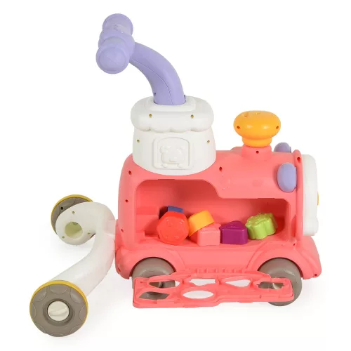 Moni Happy train járássegítő vonat kockákkal formabedobós pink