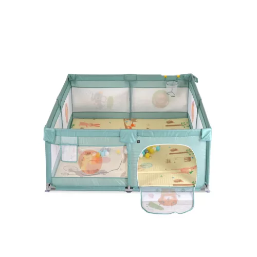 Moni GAMEZONE járóka összecsukható szőnyeggel, 60 labdával 120x120 MENTA