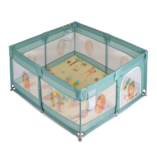 Moni Gamezone járóka összecsukható szőnyeggel, 60 labdával 120x120 menta