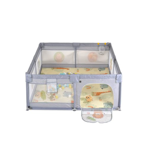 Moni Gamezone járóka összecsukható szőnyeggel, 60 labdával 120x120 szürke