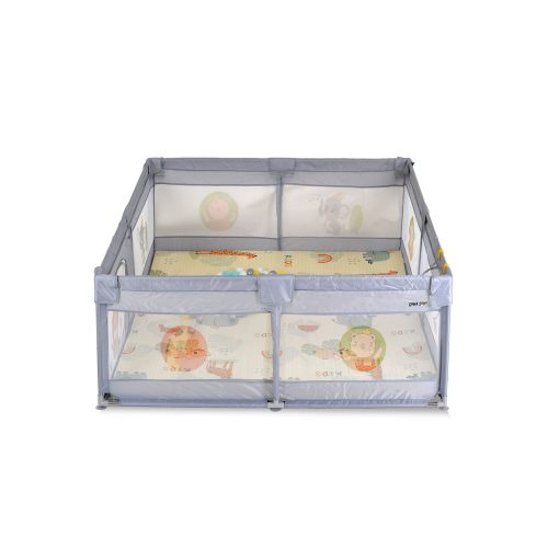 Moni Gamezone járóka összecsukható szőnyeggel, 60 labdával 120x120 szürke