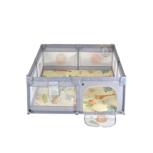 Moni GAMEZONE járóka  összecsukható szőnyeggel, 60 labdával 120x120 SZÜRKE
