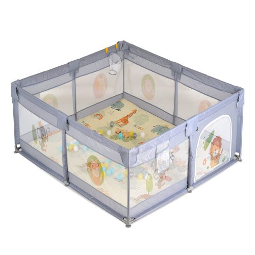 Moni Gamezone járóka összecsukható szőnyeggel, 60 labdával 120x120 szürke