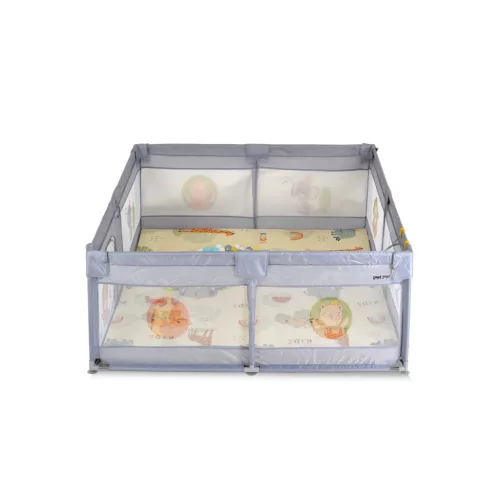 Moni GAMEZONE járóka  összecsukható szőnyeggel, 60 labdával 120x120 SZÜRKE