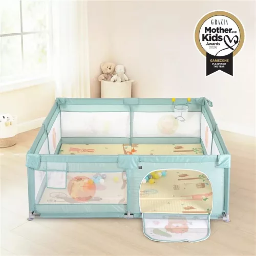 Moni GAMEZONE járóka összecsukható szőnyeggel, 60 labdával 150x200 MENTA