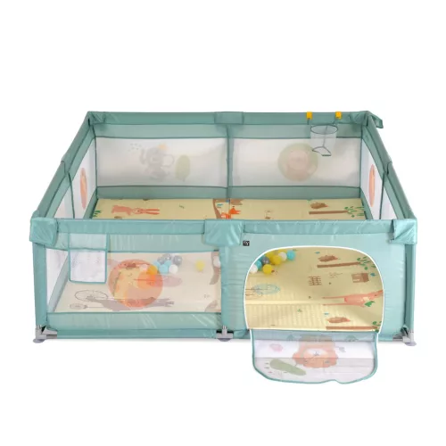 Moni GAMEZONE járóka összecsukható szőnyeggel, 60 labdával 150x200 MENTA