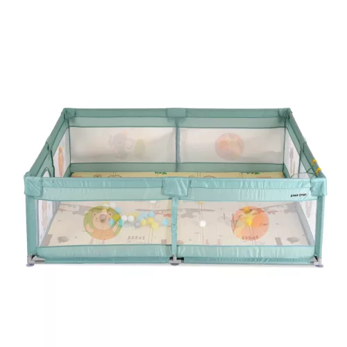 Moni GAMEZONE járóka összecsukható szőnyeggel, 60 labdával 150x200 MENTA