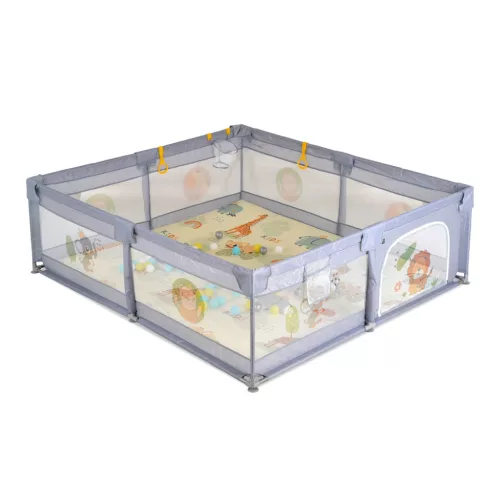 Moni GAMEZONE  járóka összecsukható szőnyeggel, 60 labdával 150x200 SZÜRKE