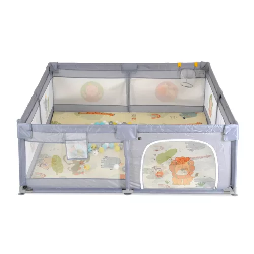 Moni GAMEZONE  járóka összecsukható szőnyeggel, 60 labdával 150x200 SZÜRKE