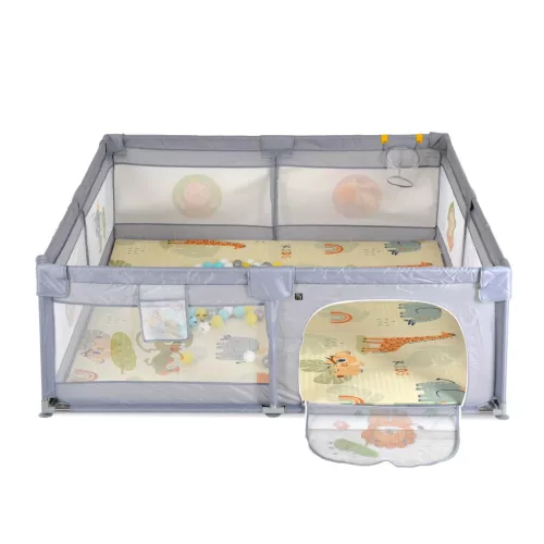 Moni GAMEZONE  járóka összecsukható szőnyeggel, 60 labdával 150x200 SZÜRKE