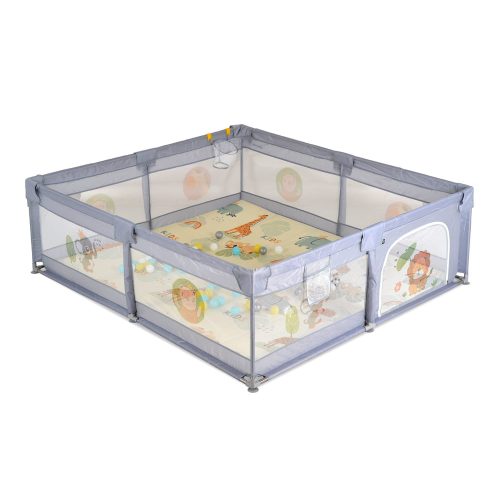 Moni Gamezone járóka összecsukható szőnyeggel, 60 labdával 150x200 szürke