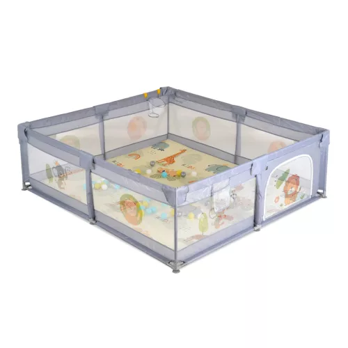 Moni GAMEZONE  járóka összecsukható szőnyeggel, 60 labdával 150x200 SZÜRKE