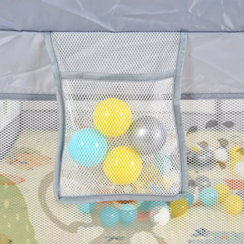 Moni GAMEZONE  járóka összecsukható szőnyeggel, 60 labdával 150x200 SZÜRKE