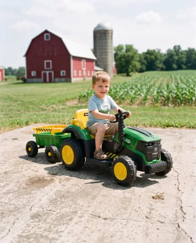Moni BO TERRON traktor 4 kerekű trélerrel 12V két motoros PIROS